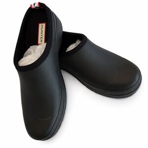 Hunter Matte Black Slip-On Rubber Clogs with Heel Tab